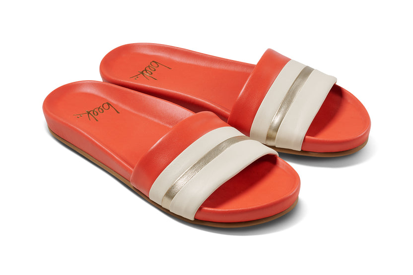 Gallito Stripe leather slide sandals in tomato - product angle shot