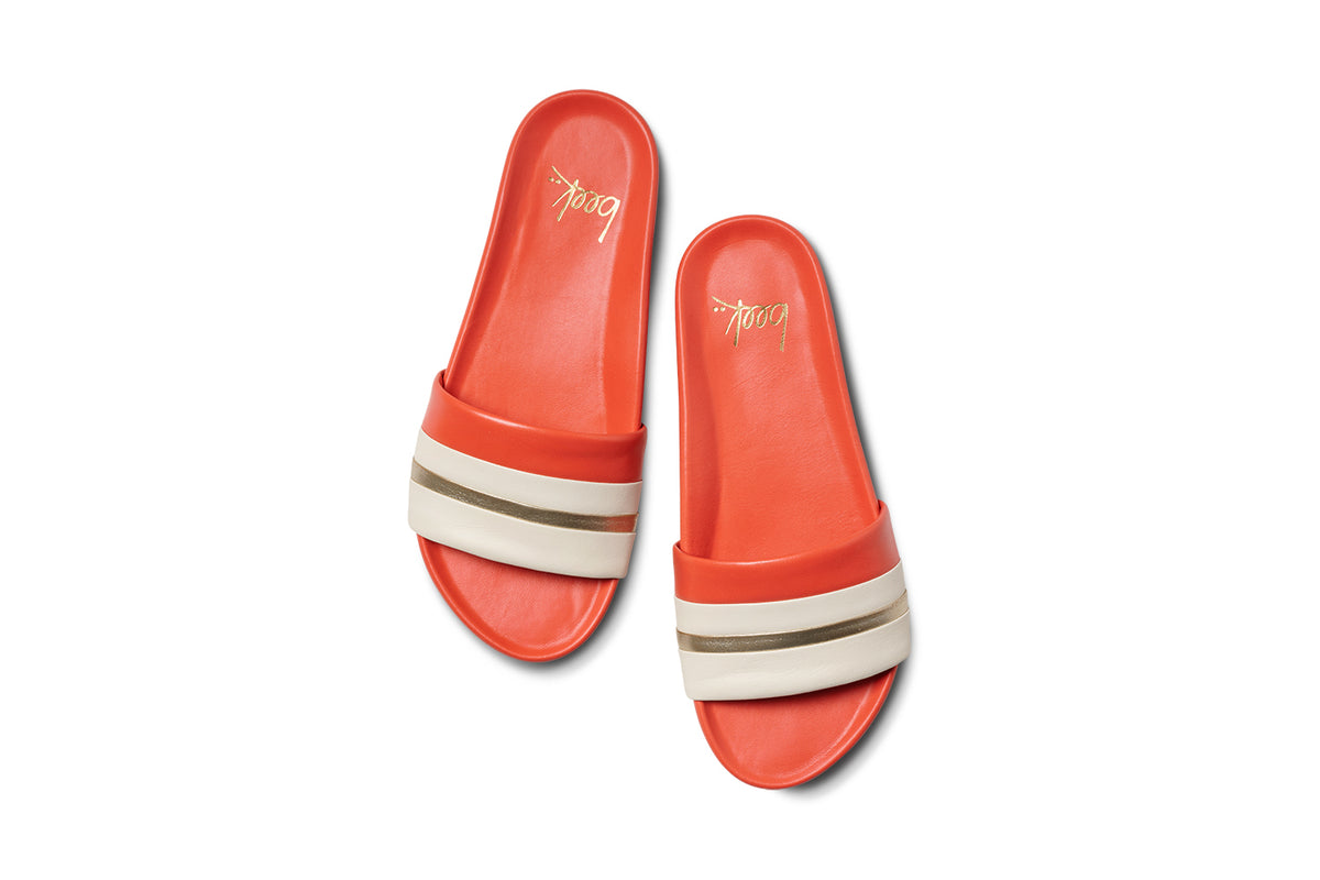 Gallito Stripe leather slide sandals in tomato - product top shot