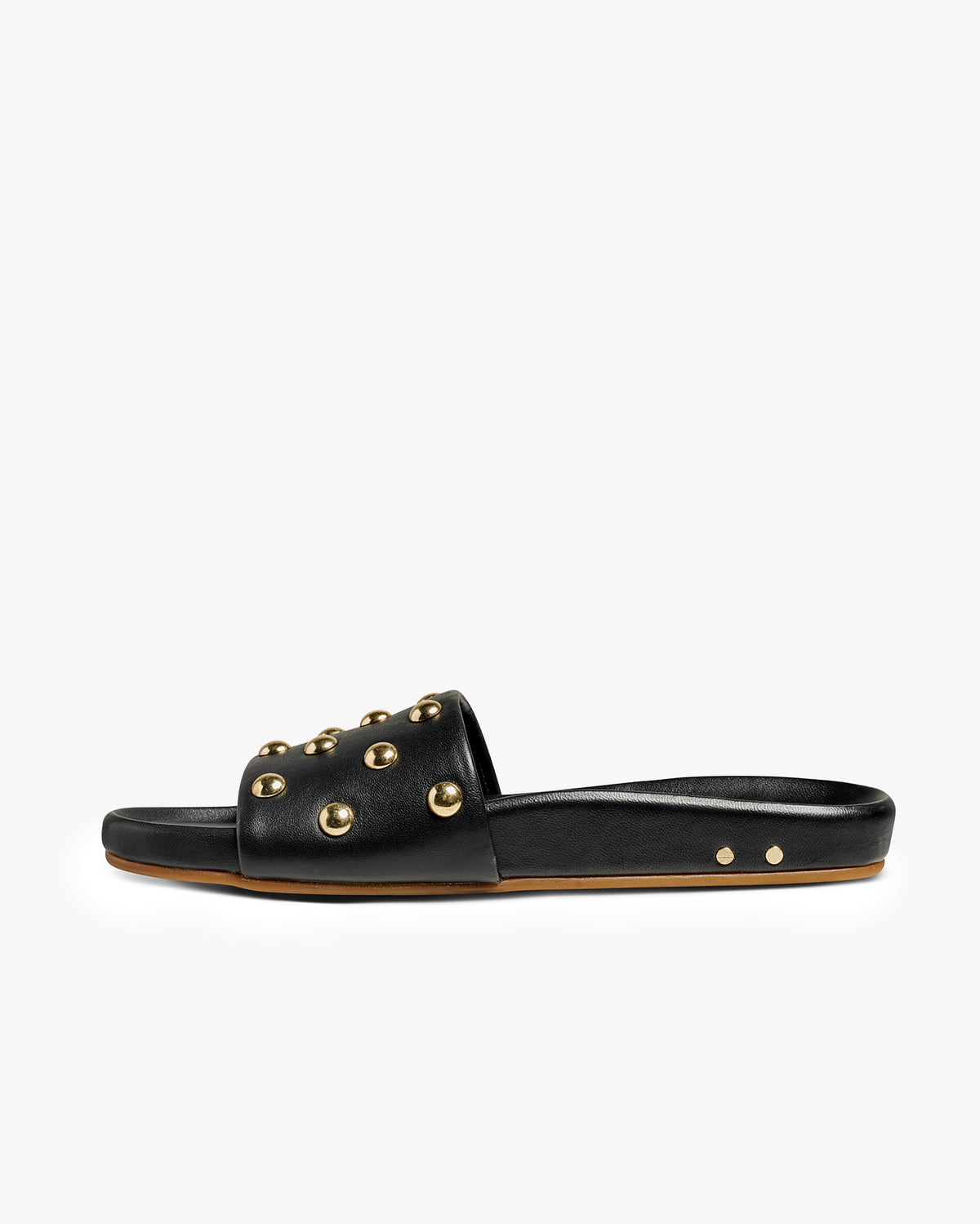 Gallito Stud leather slide sandal in black - product side shot