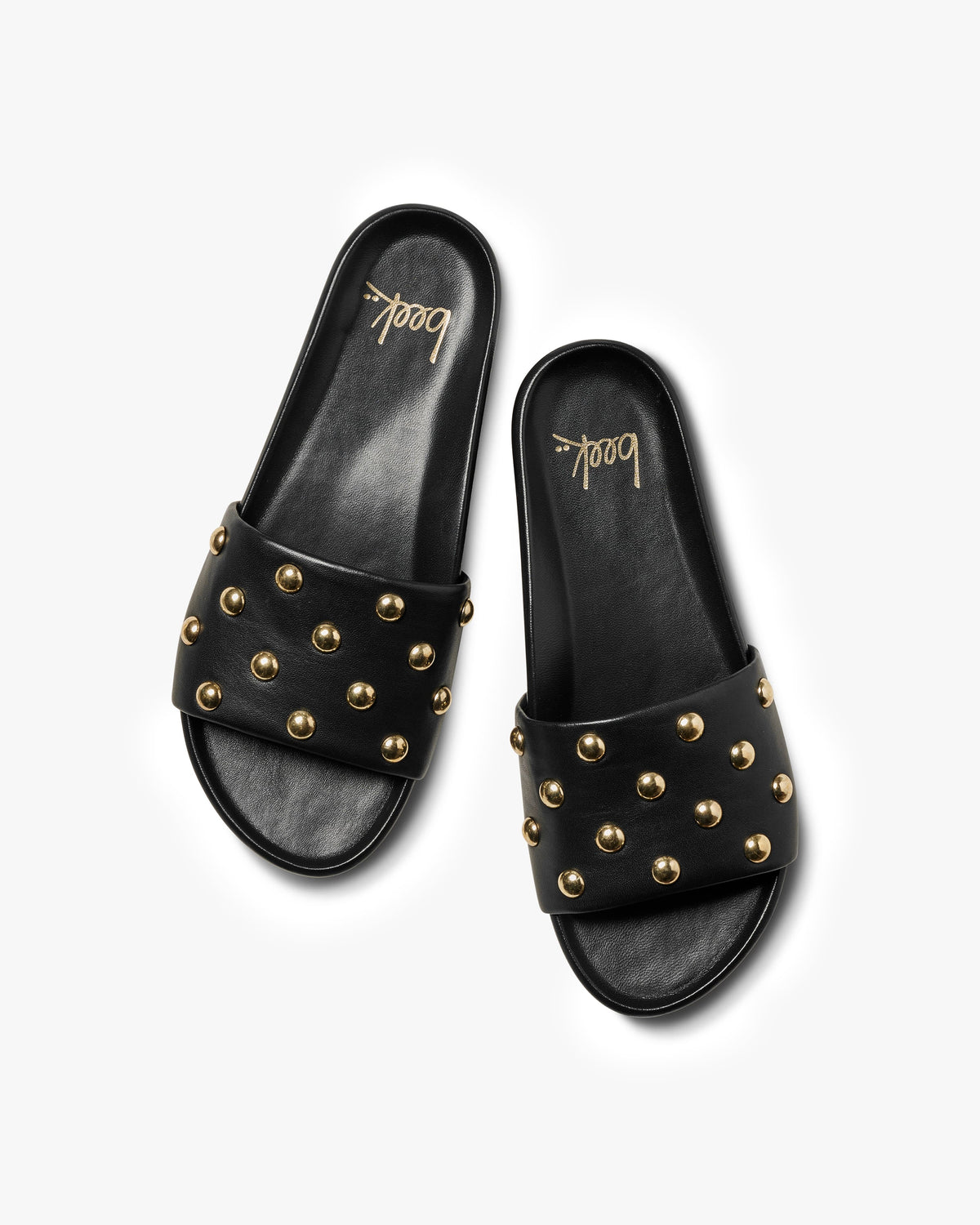 Gallito Stud leather slide sandal in black - product top shot