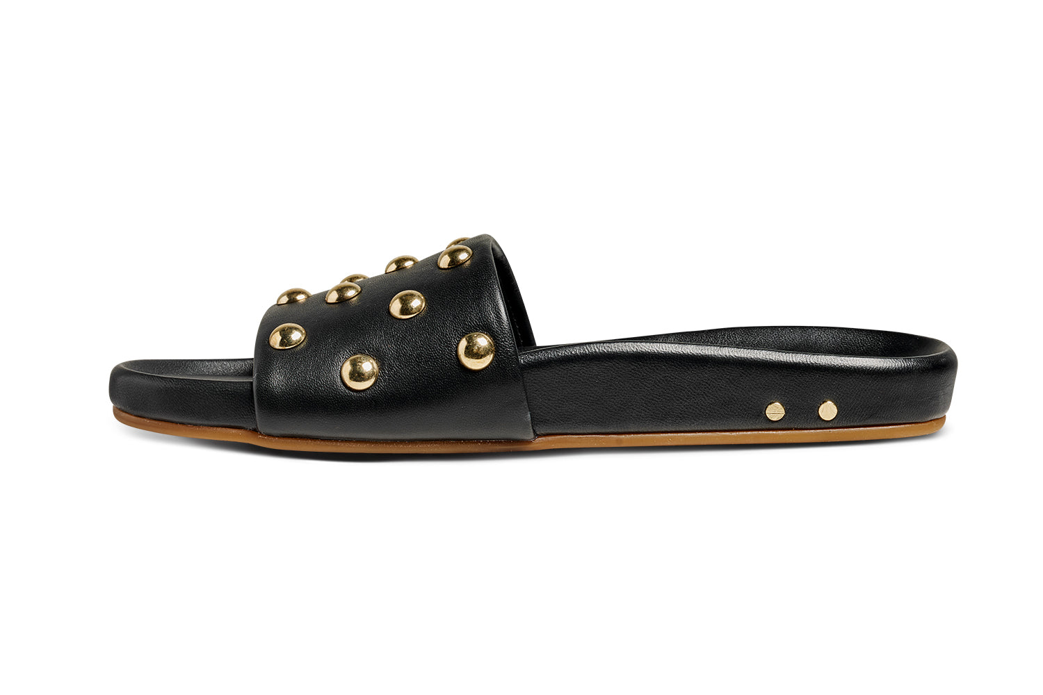 Gallito Stud leather slide sandal in black - product side shot