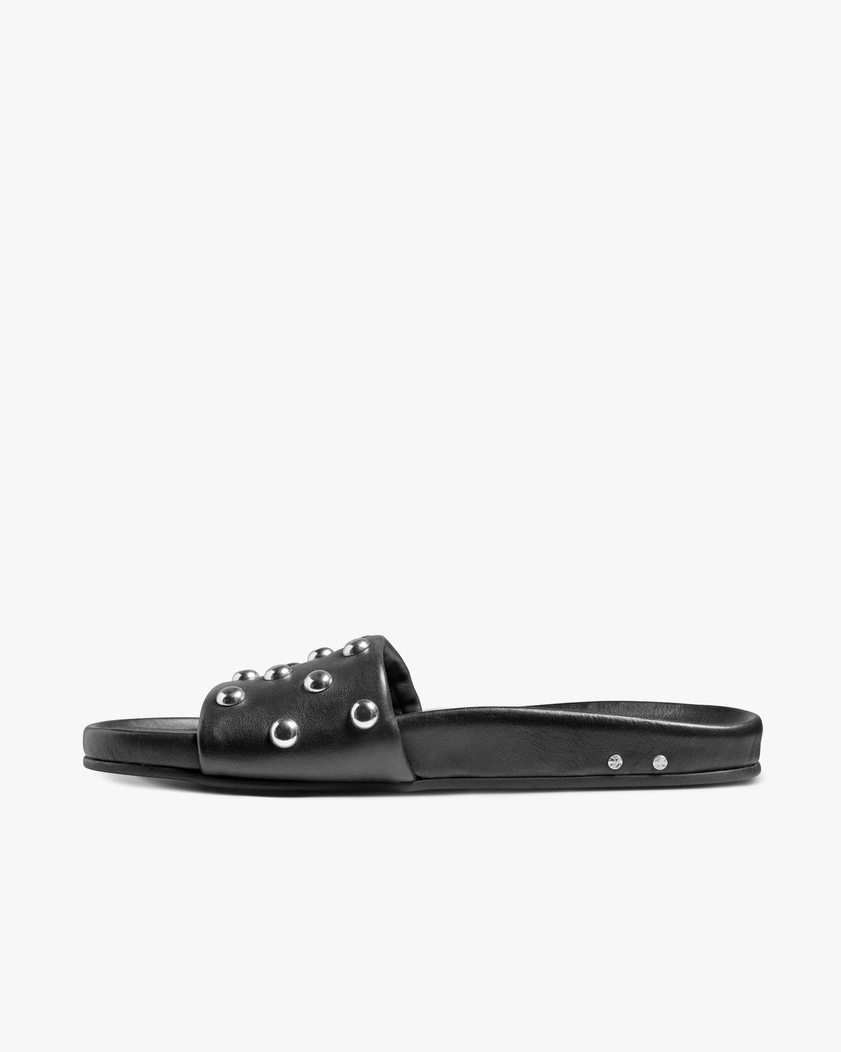 Gallito Stud leather slide sandals in black with silver studs - product side shot