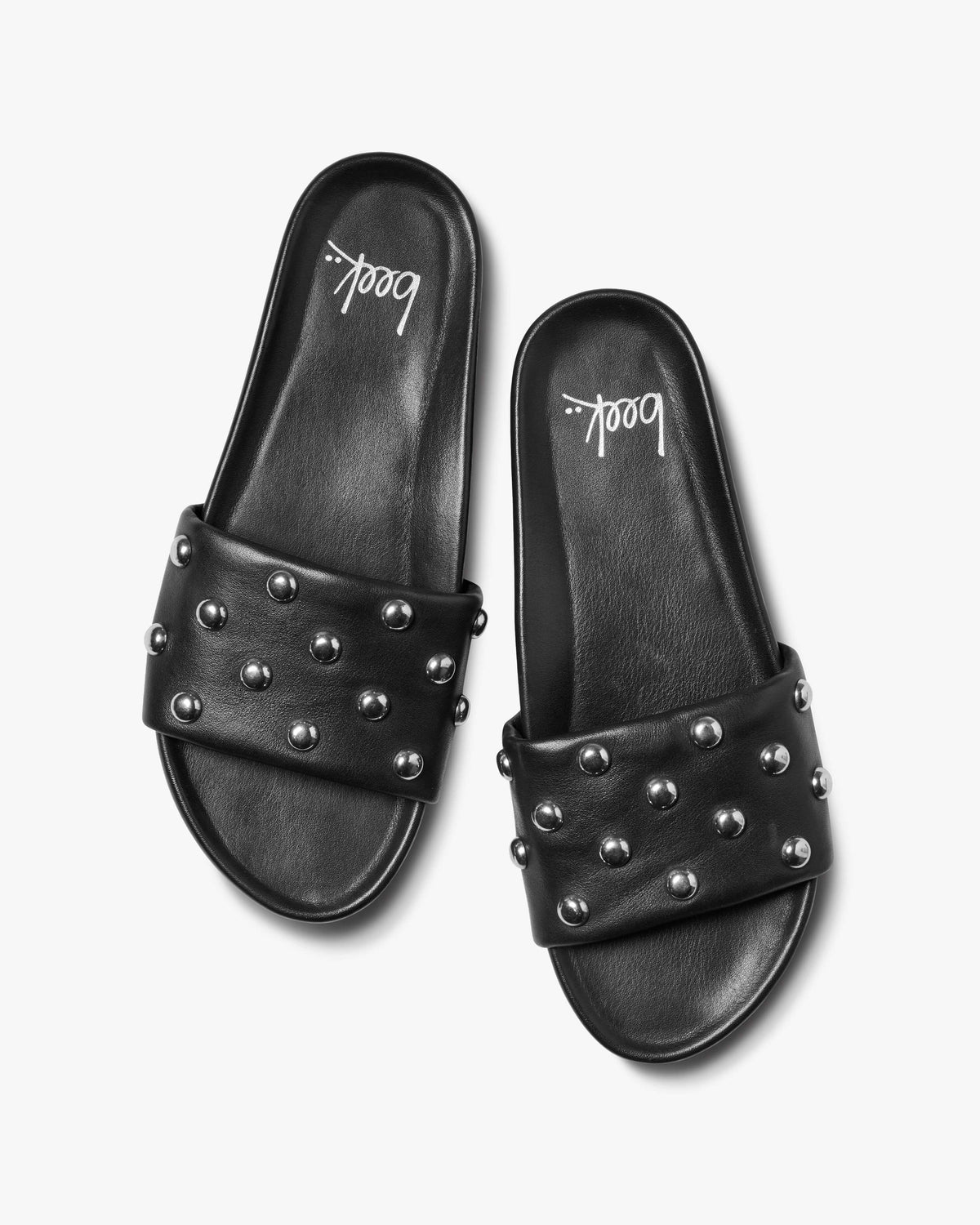 Gallito Stud leather slide sandals in black with silver studs - product top shot