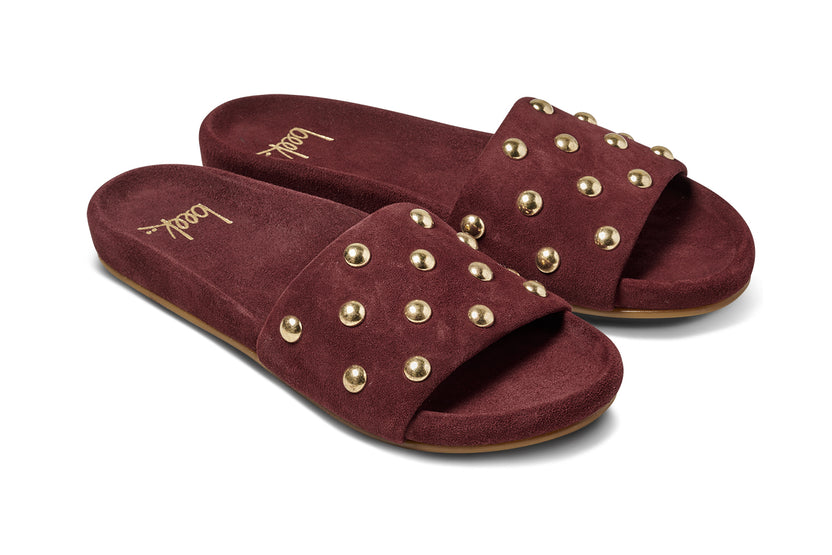 Gallito Stud suede sandals in port - product angle shot