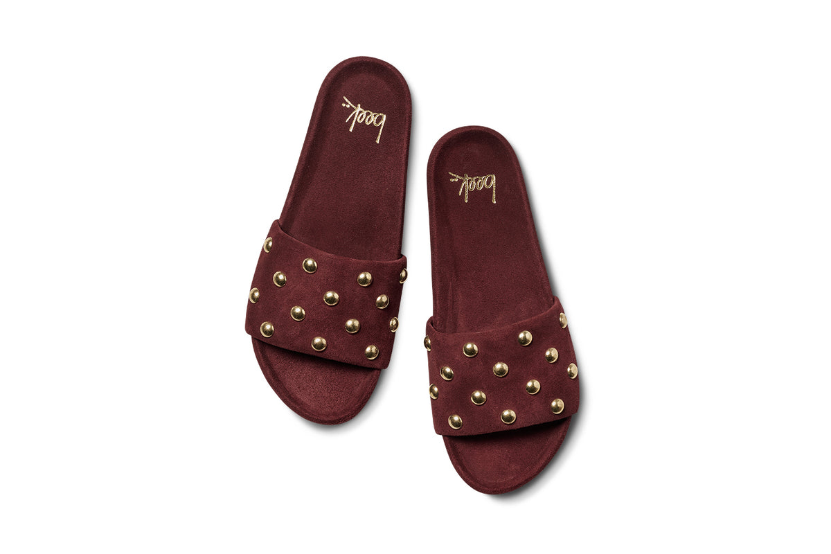 Gallito Stud suede sandals in port - product top shot