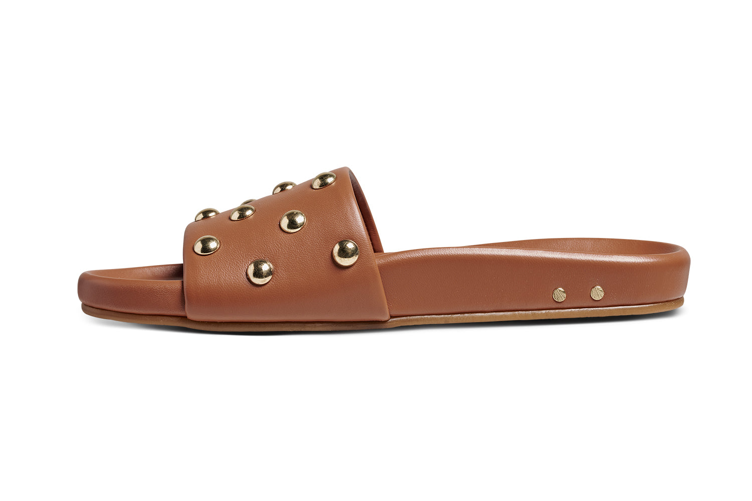 Gallito Stud leather slide sandal in tan - product side shot