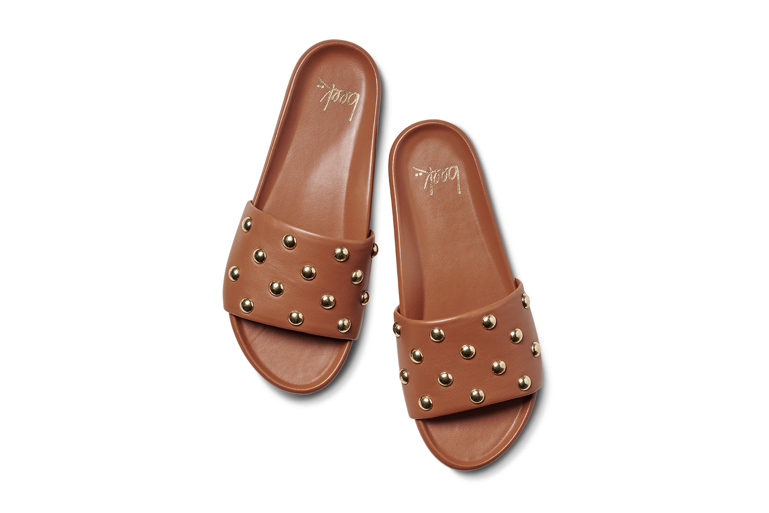 Gallito Stud leather slide sandal in tan - product top shot