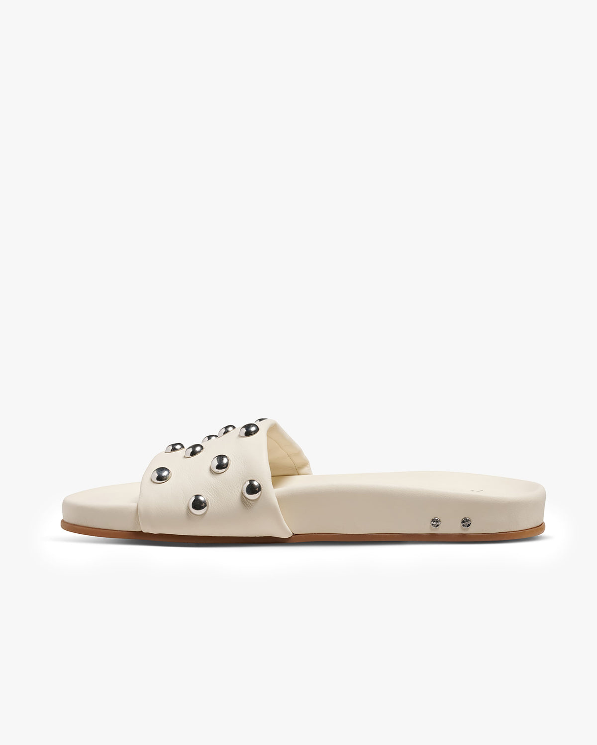 Gallito Stud leather slide sandal in vanilla - product side shot