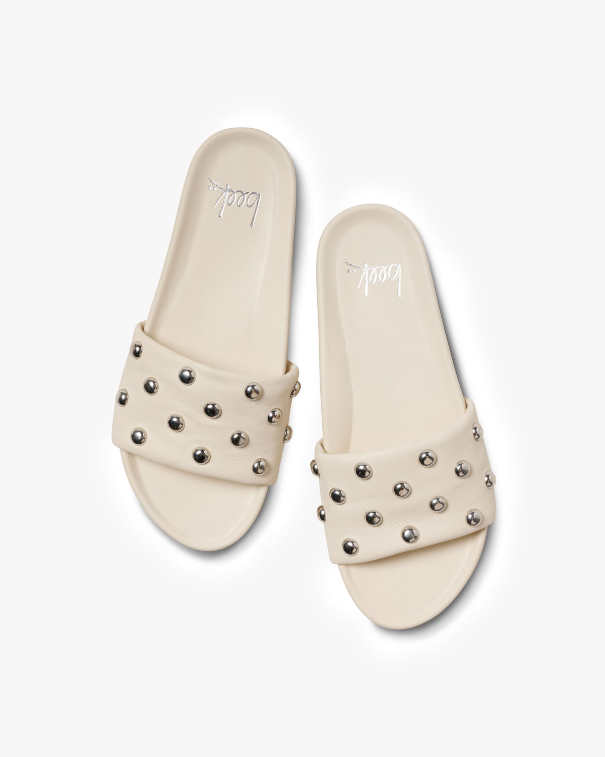 Gallito Stud leather slide sandal in vanilla - product top shot