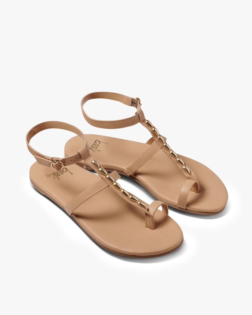 Goldenbird leather beaded ankle-strap sandal in beach - product angle shot