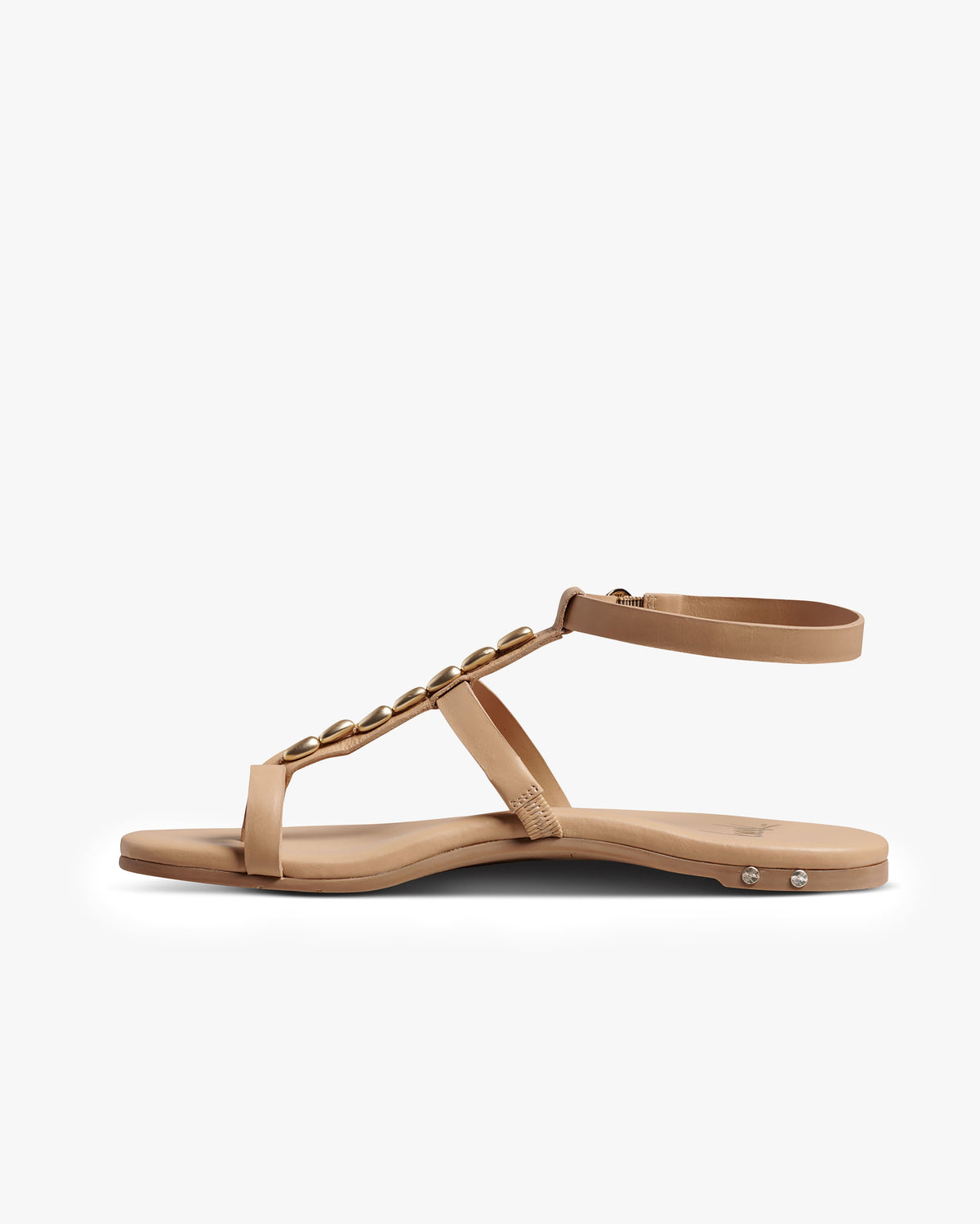 Goldenbird leather beaded ankle-strap sandal in beach - product side shot
