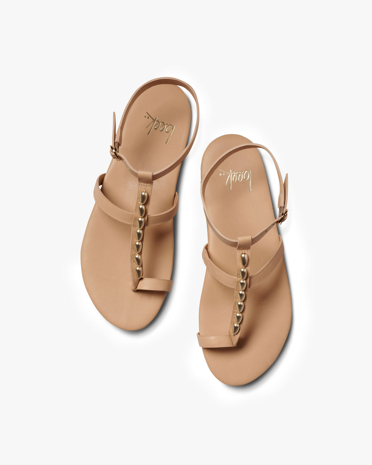 Goldenbird leather beaded ankle-strap sandal in beach - product top shot