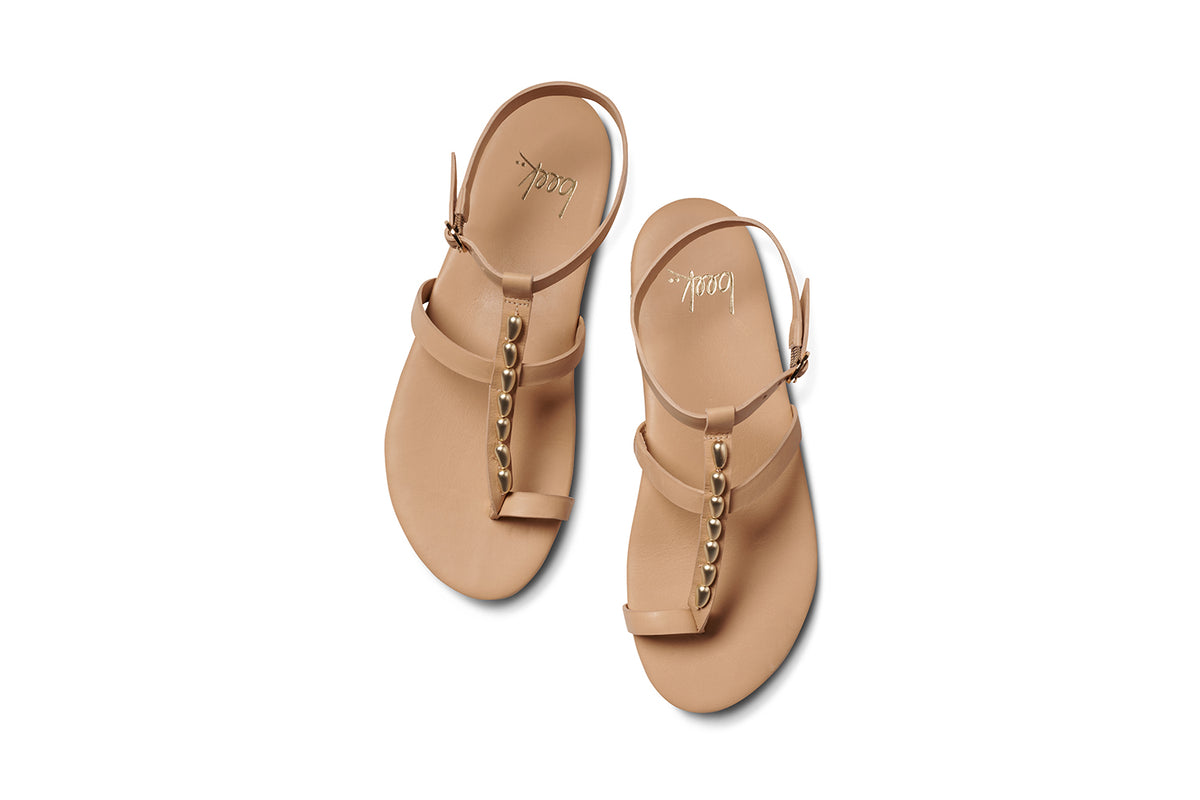 Goldenbird leather beaded ankle-strap sandal in beach - product top shot