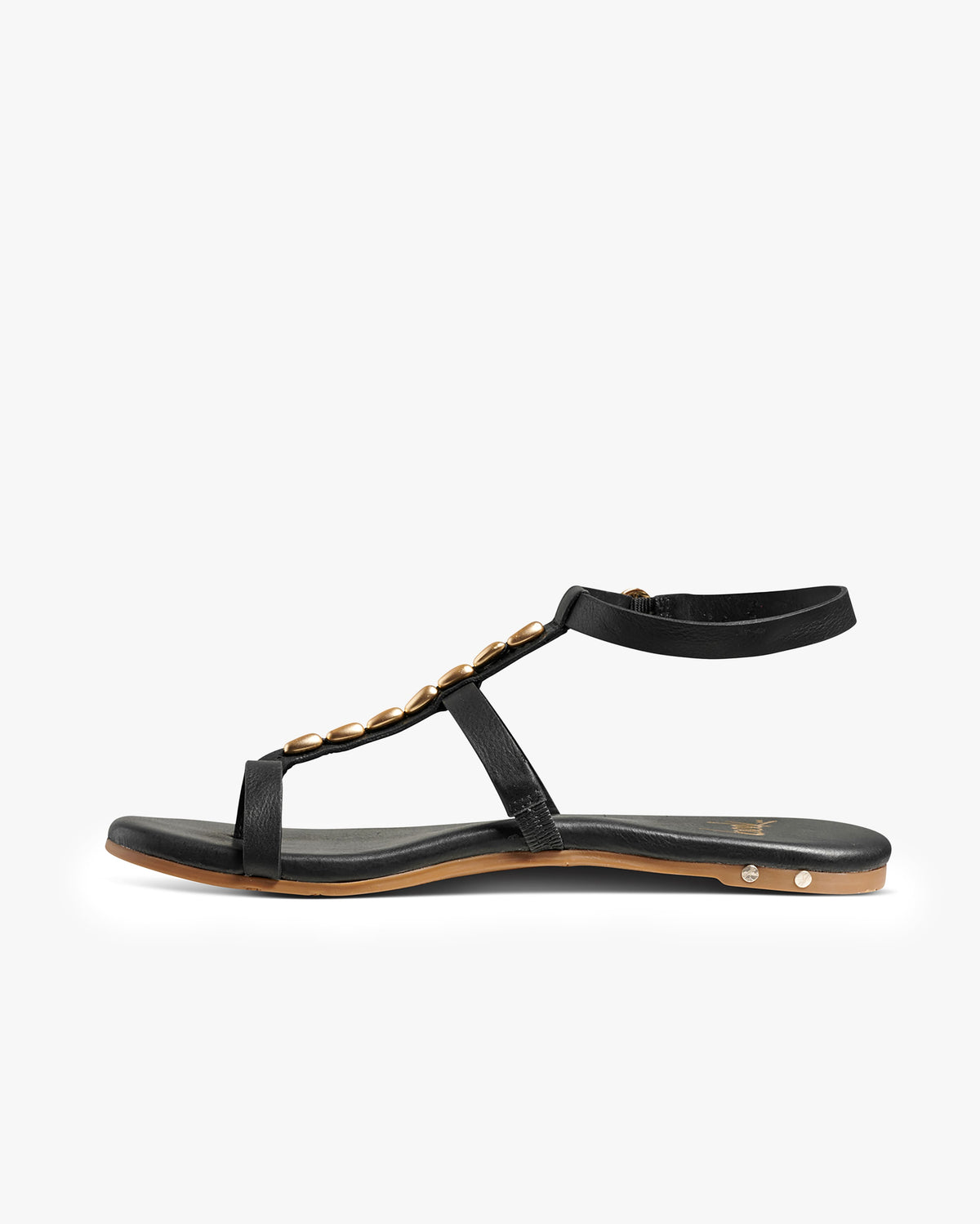 Goldenbird leather beaded ankle-strap sandal in black - product side shot