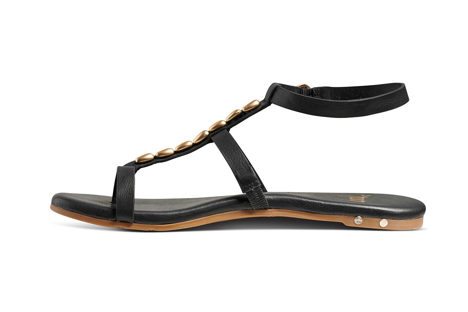 Goldenbird leather beaded ankle-strap sandal in black - product side shot