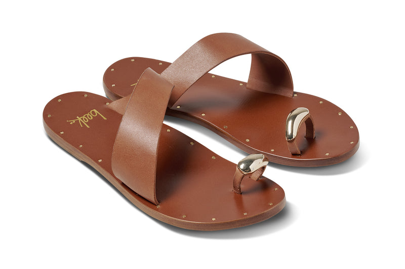 Goldfinch Leather toe-ring sandal in tan - product angle shot