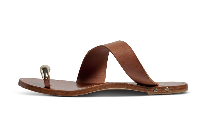 Goldfinch Leather toe-ring sandal in tan - product side shot