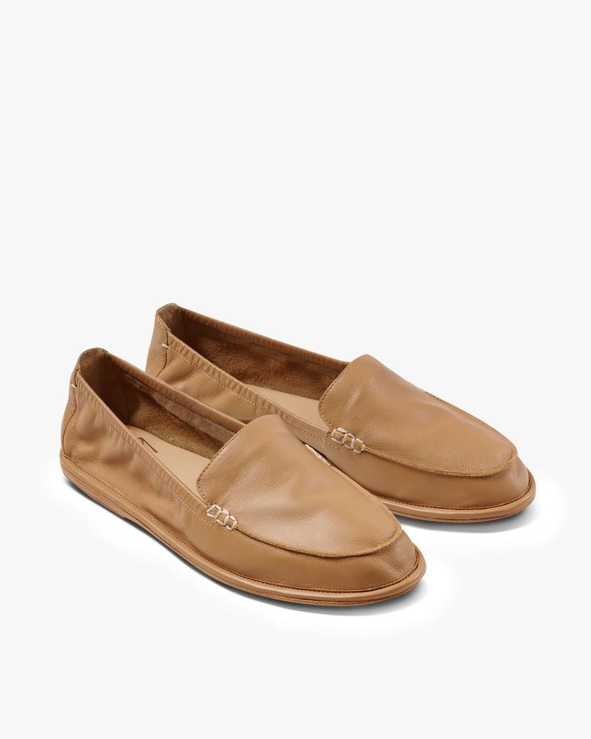 Griffin leather loafers in honey - product angle shot