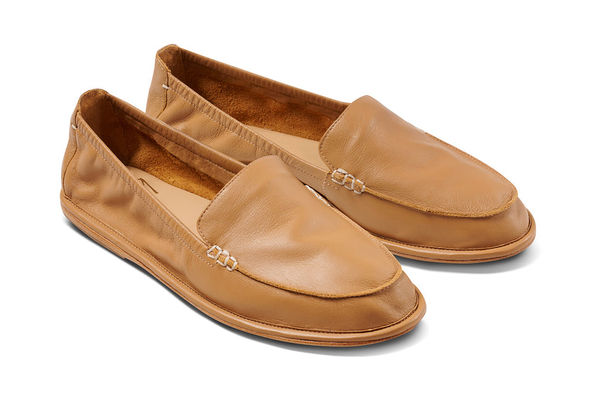 Griffin leather loafers in honey - product angle shot