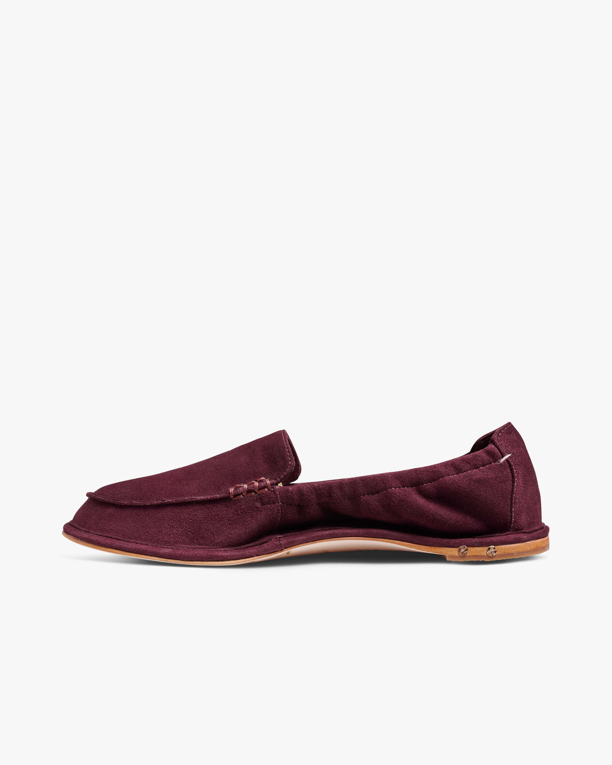 Griffin suede loafer in prune - product side shot