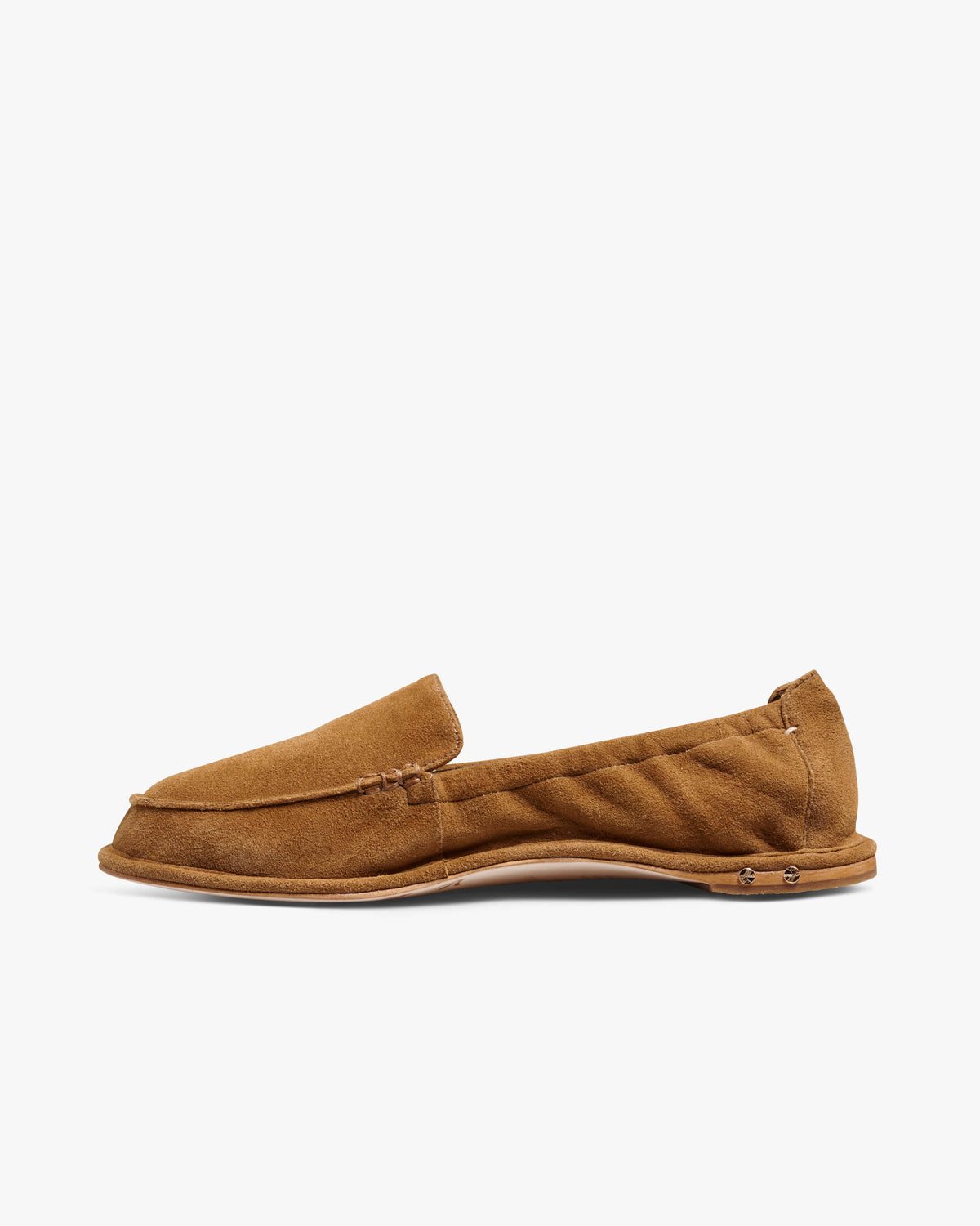 Griffin suede loafer in toffee - product side shot