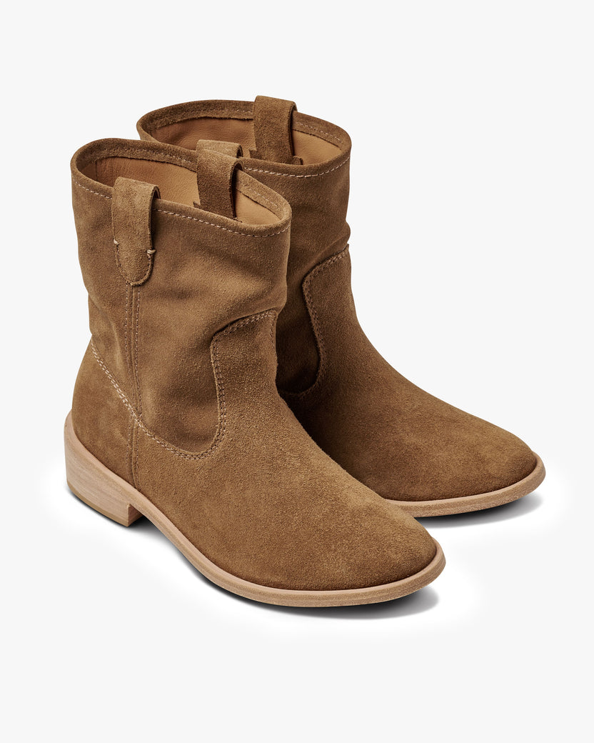 Grouse slouchy suede boot in chestnut - product angle shot