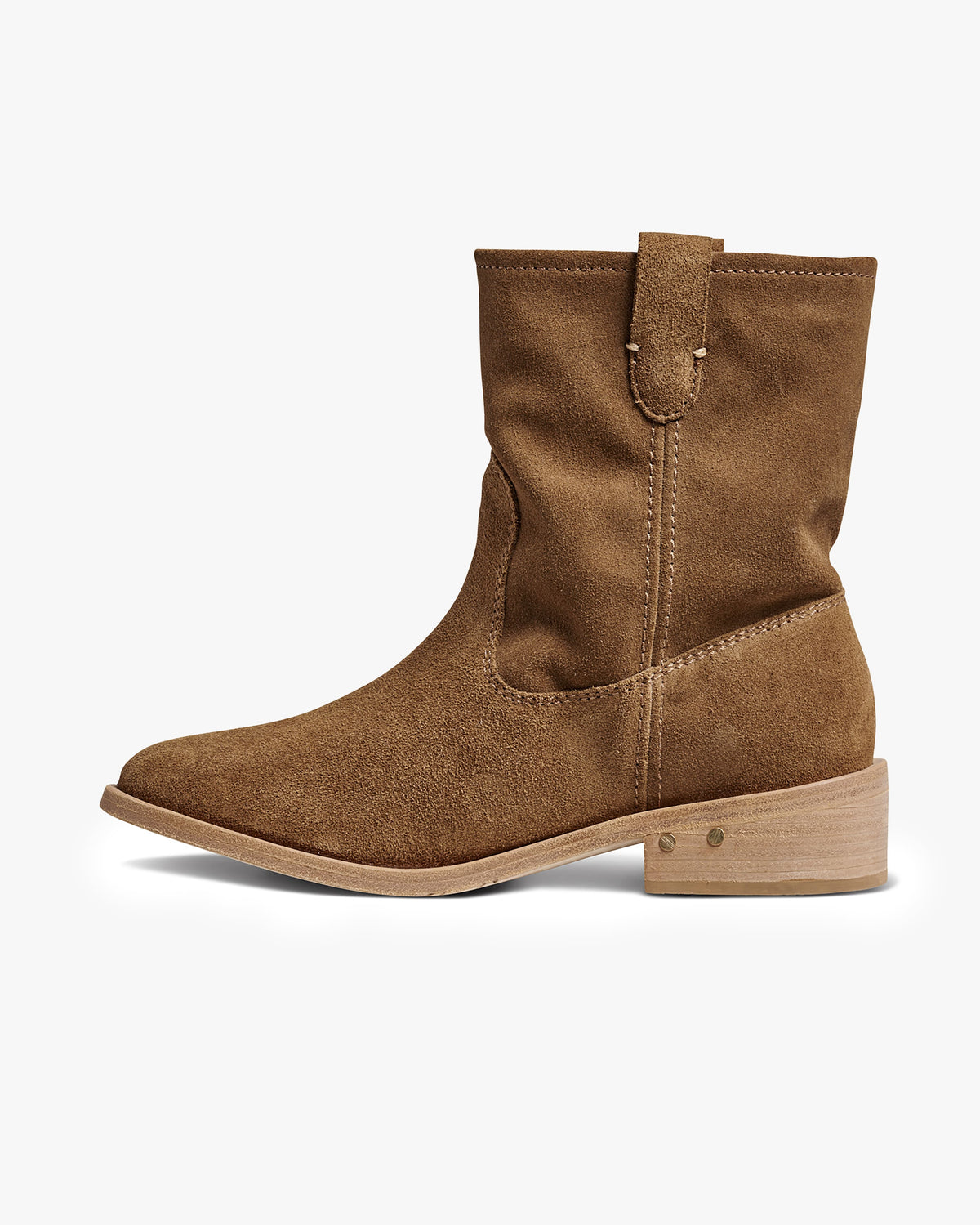 Grouse slouchy suede boot in chestnut - product side shot