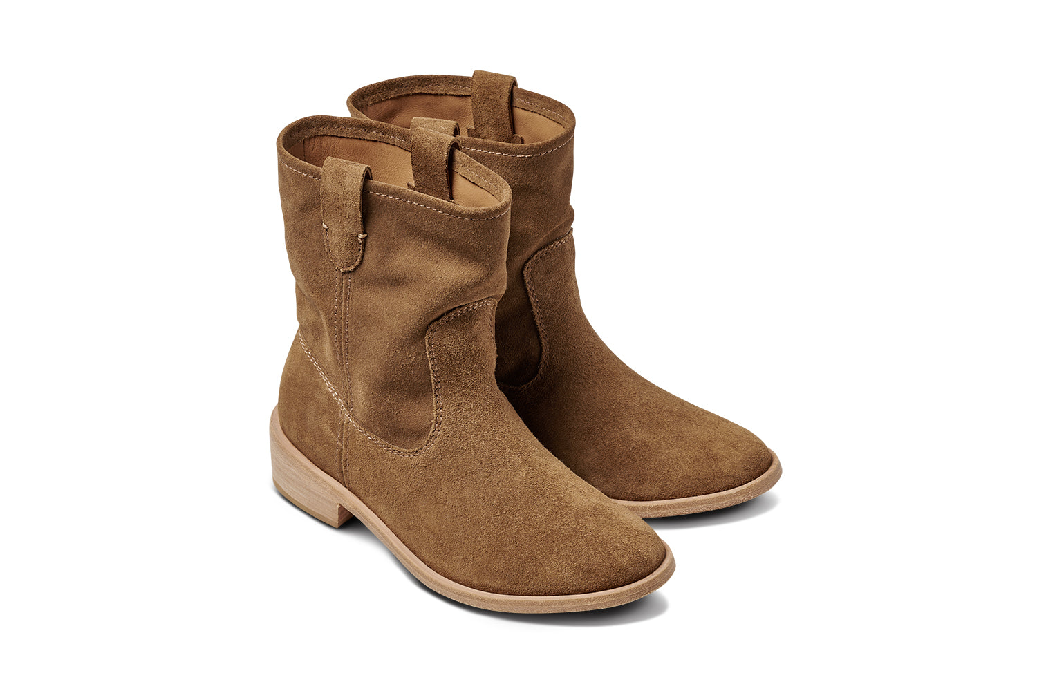 Grouse slouchy suede boot in chestnut - product angle shot