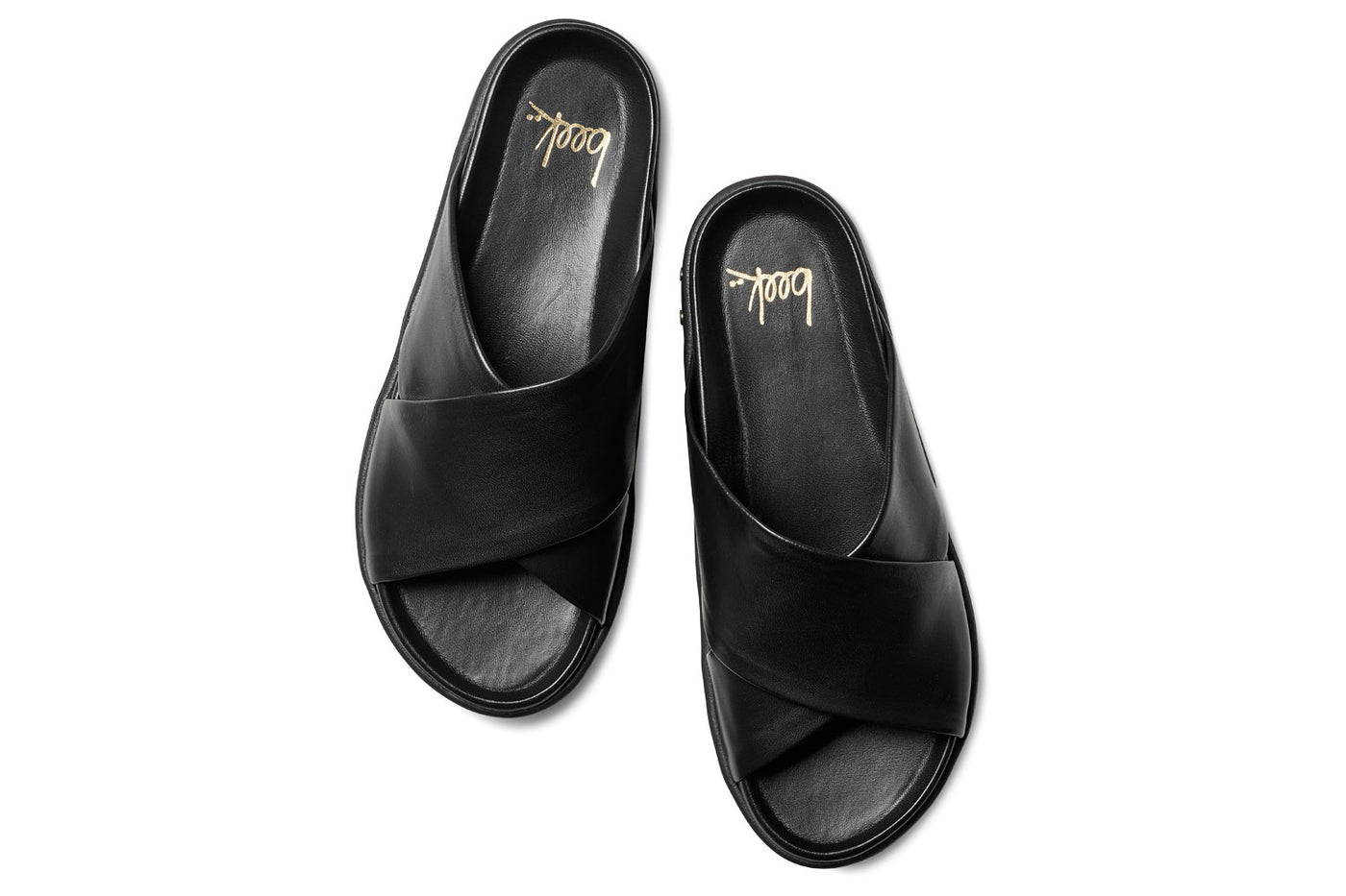 HEN Black Platform Leather Slide Sandal beek