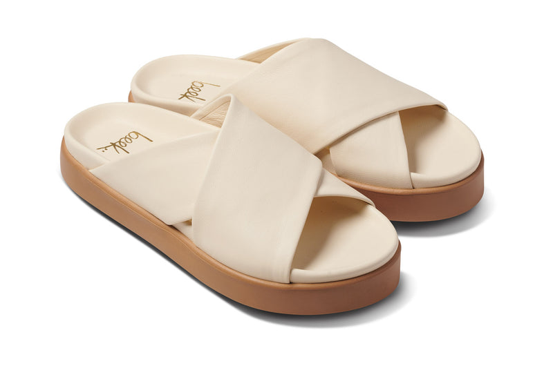 Hen leather platform criss-cross sandals in eggshell - angle shot