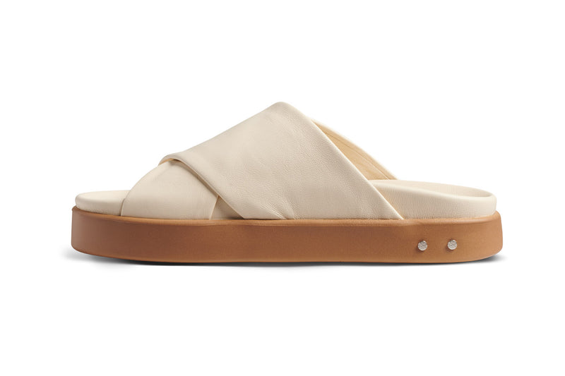 Hen leather platform criss-cross sandals in eggshell - side shot