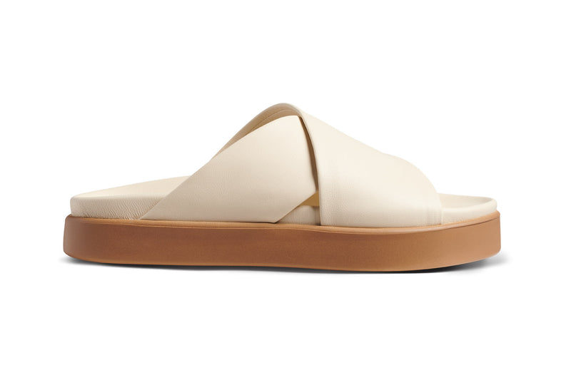 Hen leather platform criss-cross sandals in eggshell - outer side shot