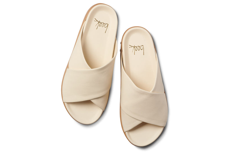 Hen leather platform criss-cross sandals in eggshell - top shot