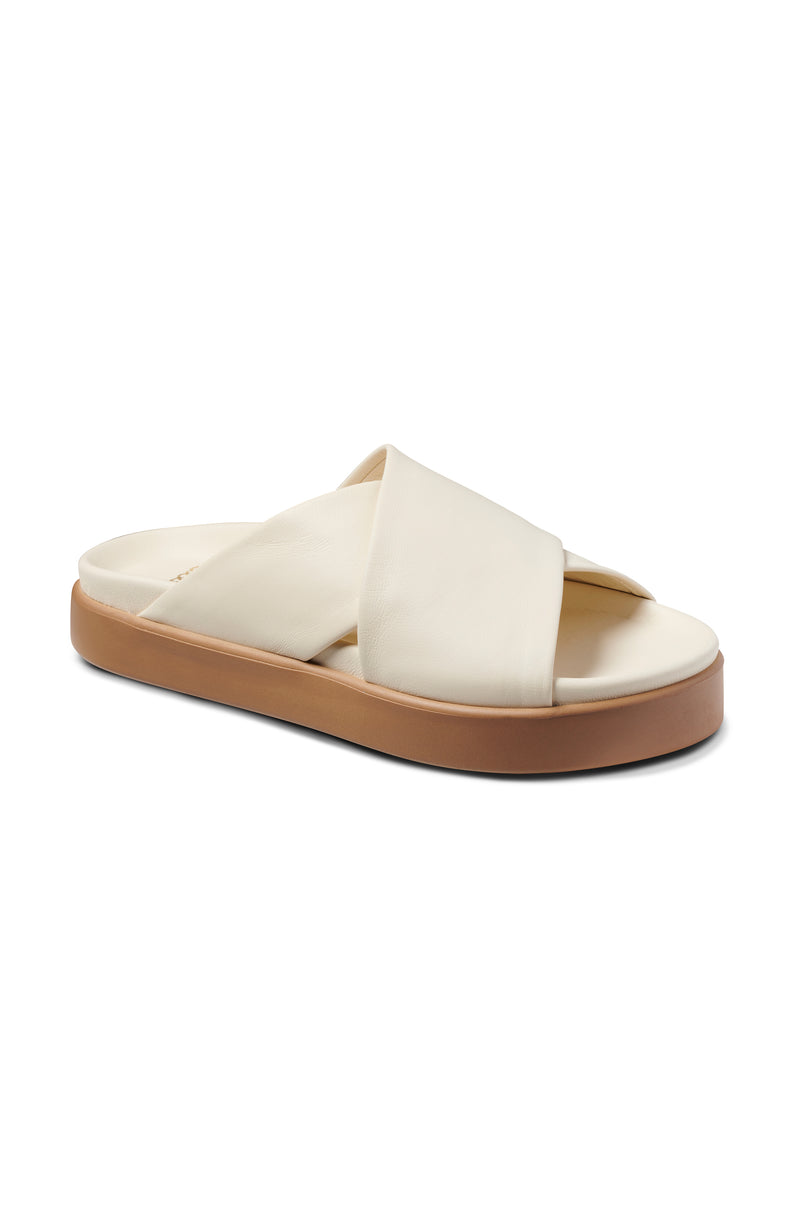 Hen leather platform criss-cross sandals in eggshell - single shoe angle shot