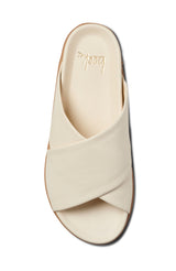 Hen leather platform criss-cross sandals in eggshell - single shoe top shot