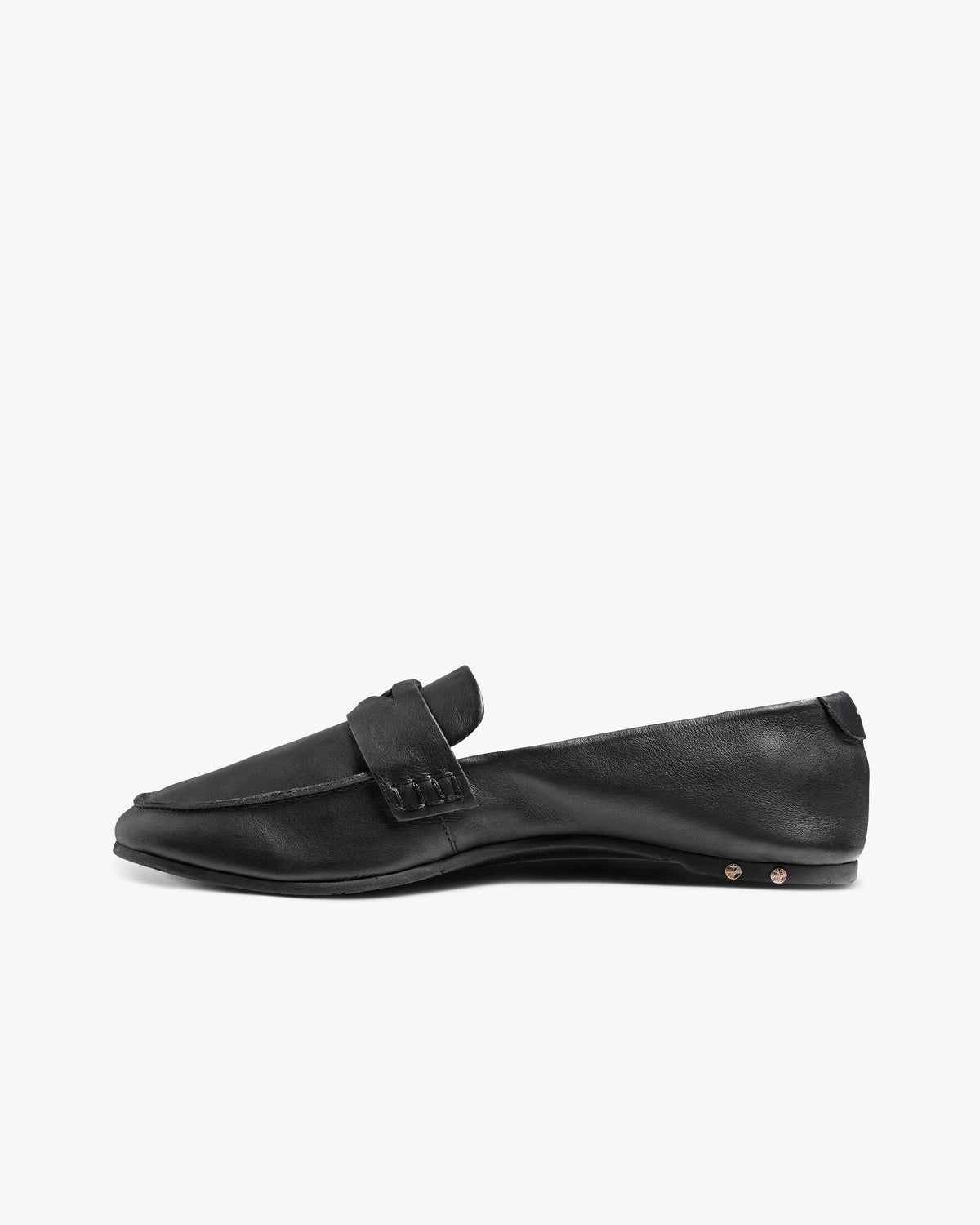 Henny leather penny loafer in black - product side shot
