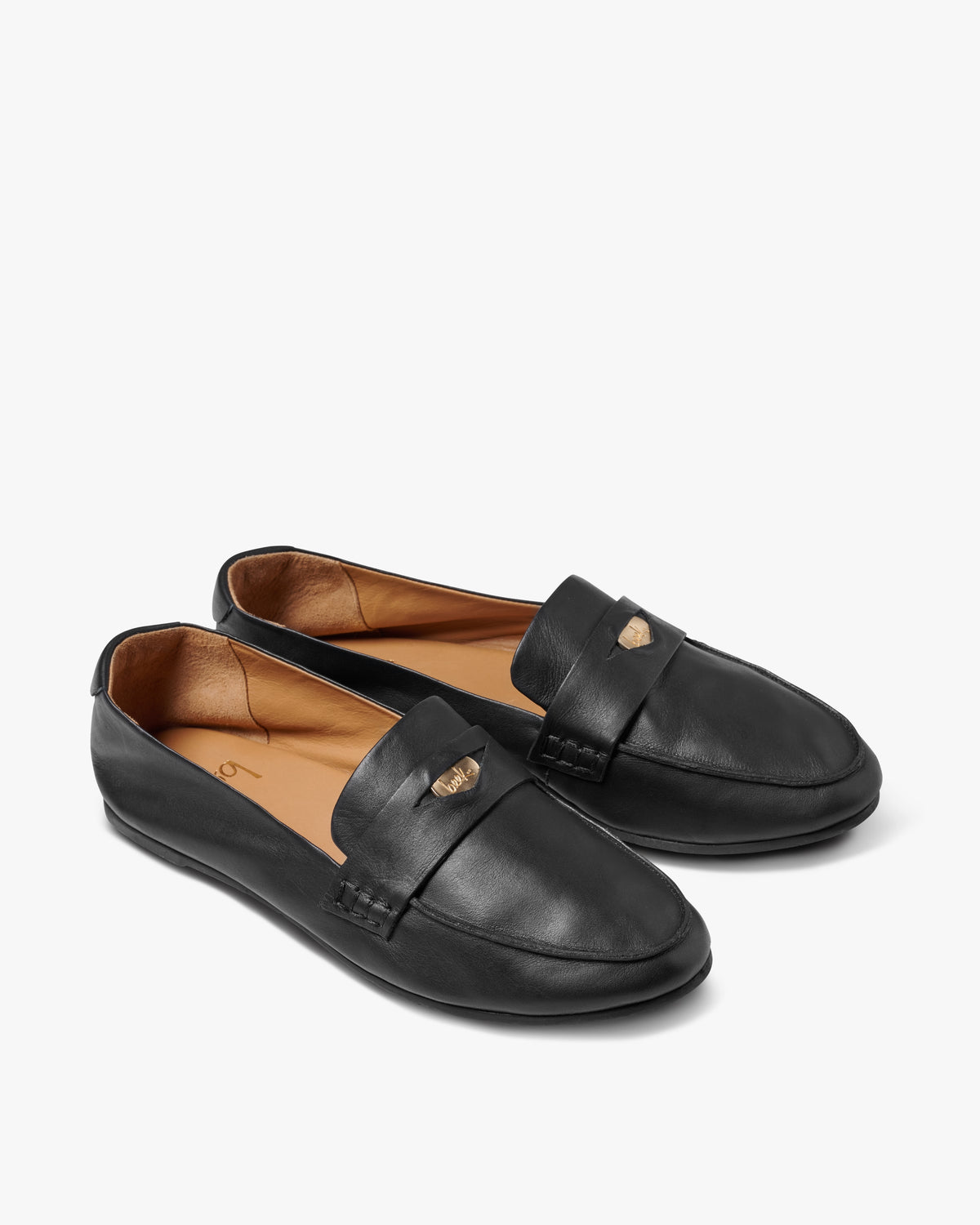 Henny leather penny loafer in black - product angle shot