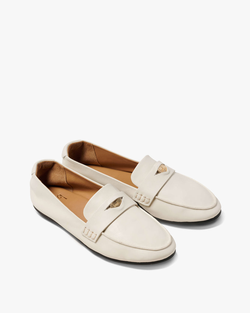 Henny leather penny loafer in vanilla - product angle shot
