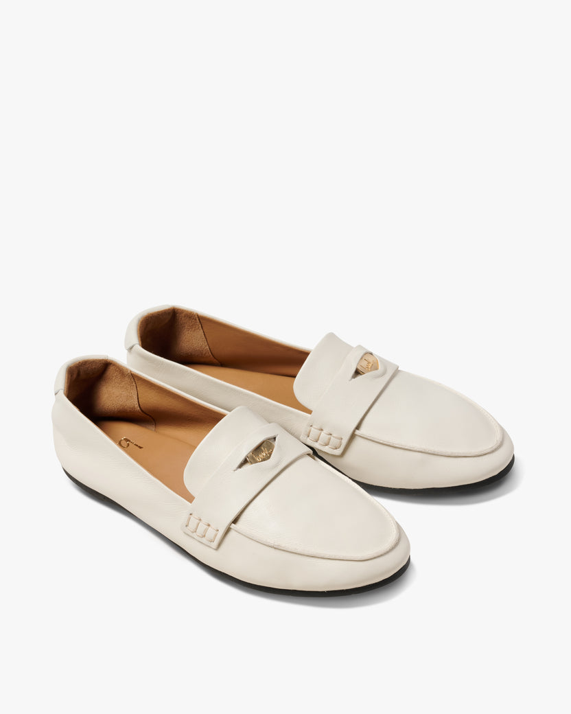 Henny leather penny loafer in vanilla - product angle shot