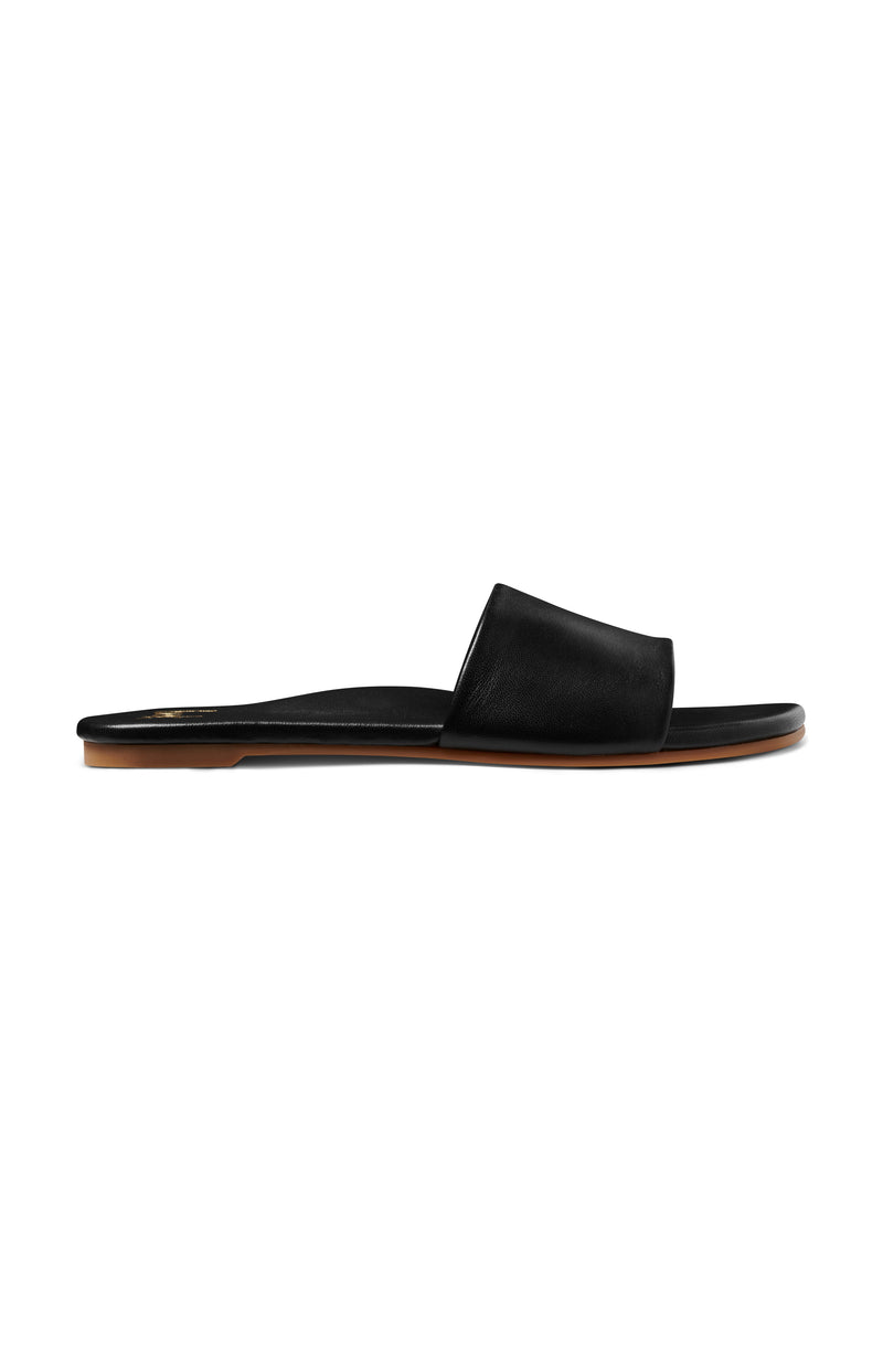 Honeybird leather slide sandals in black - outer side shot