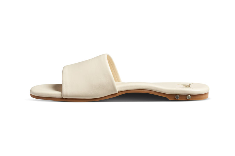 Honeybird leather slide sandals in eggshell - side shot