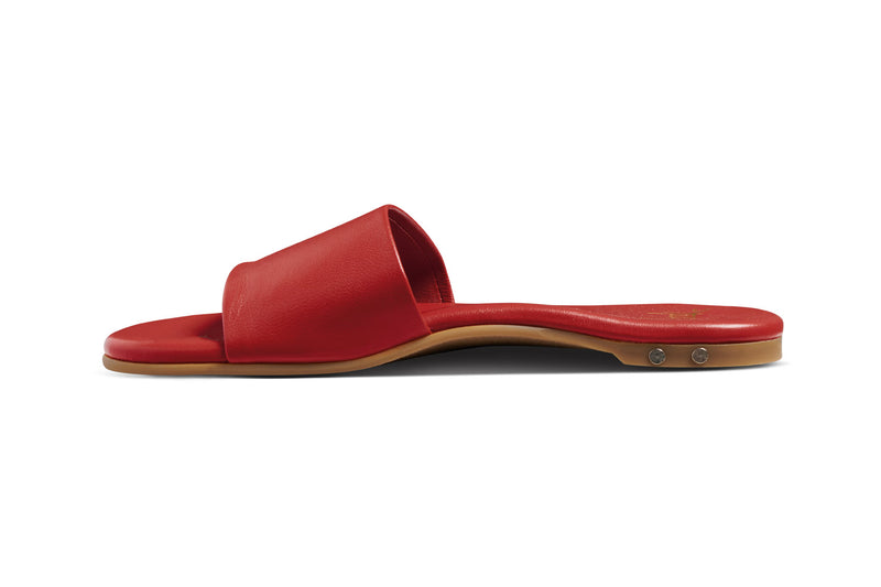 Honeybird leather slide sandals in red - side shot 