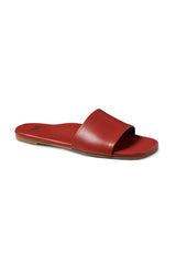 Honeybird leather slide sandals in red - single shoe angle shot 