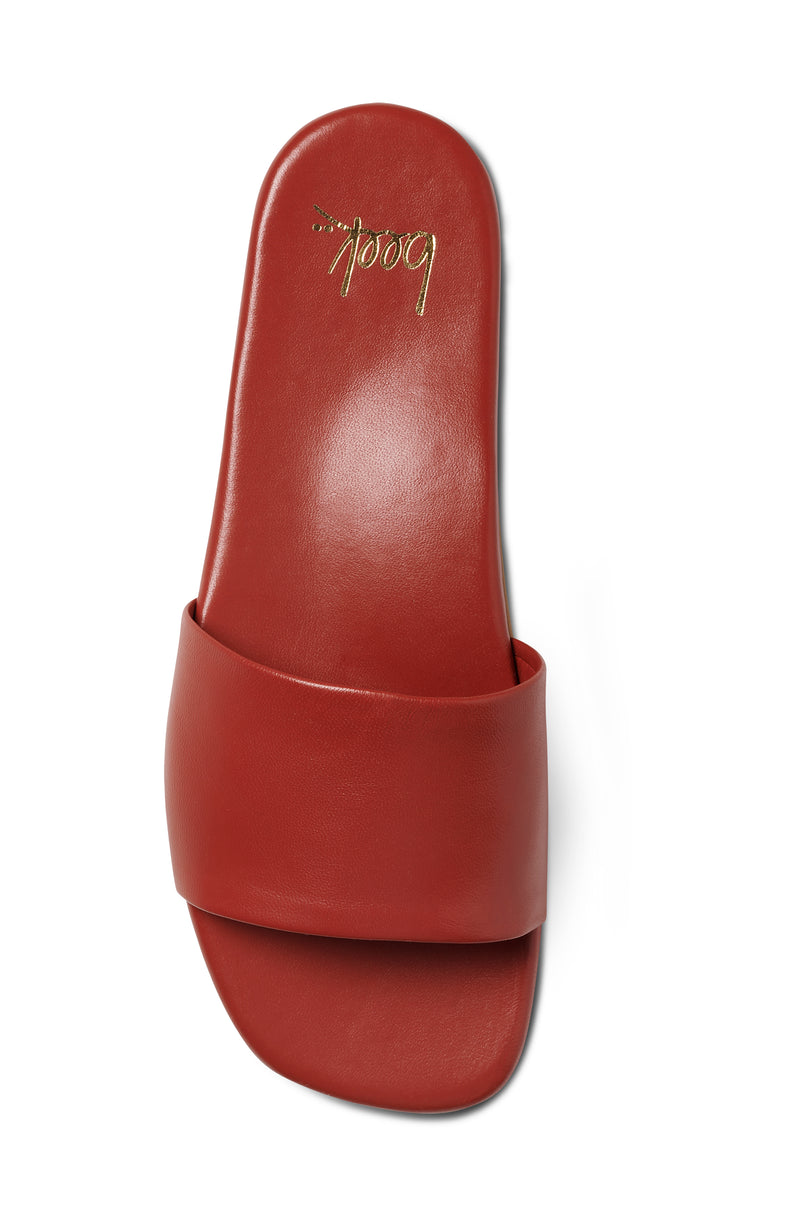 Honeybird leather slide sandals in red - single shoe top shot 