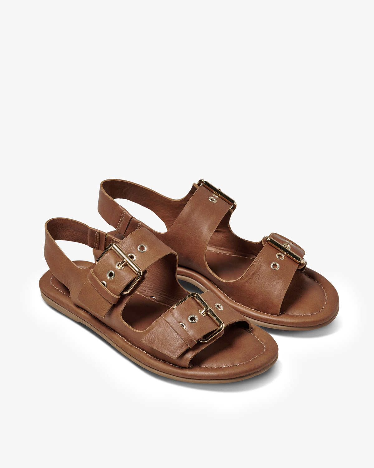Huet leather buckle sandals in cognac - product angle shot