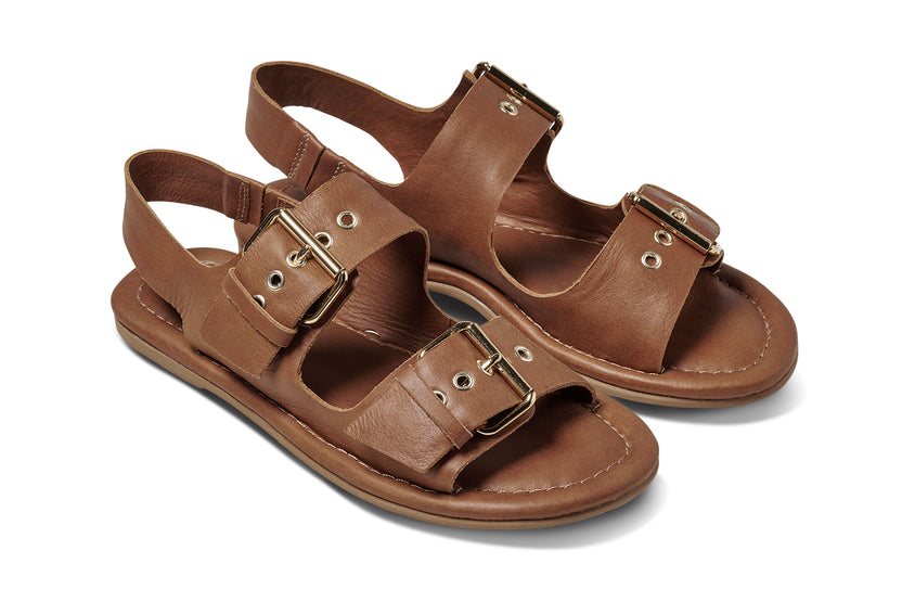 Huet leather buckle sandals in cognac - product angle shot