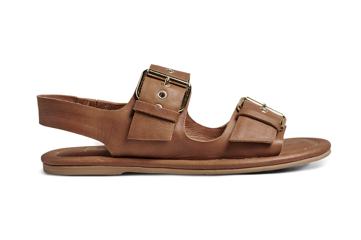 Huet leather buckle sandals in cognac - product outside side shot