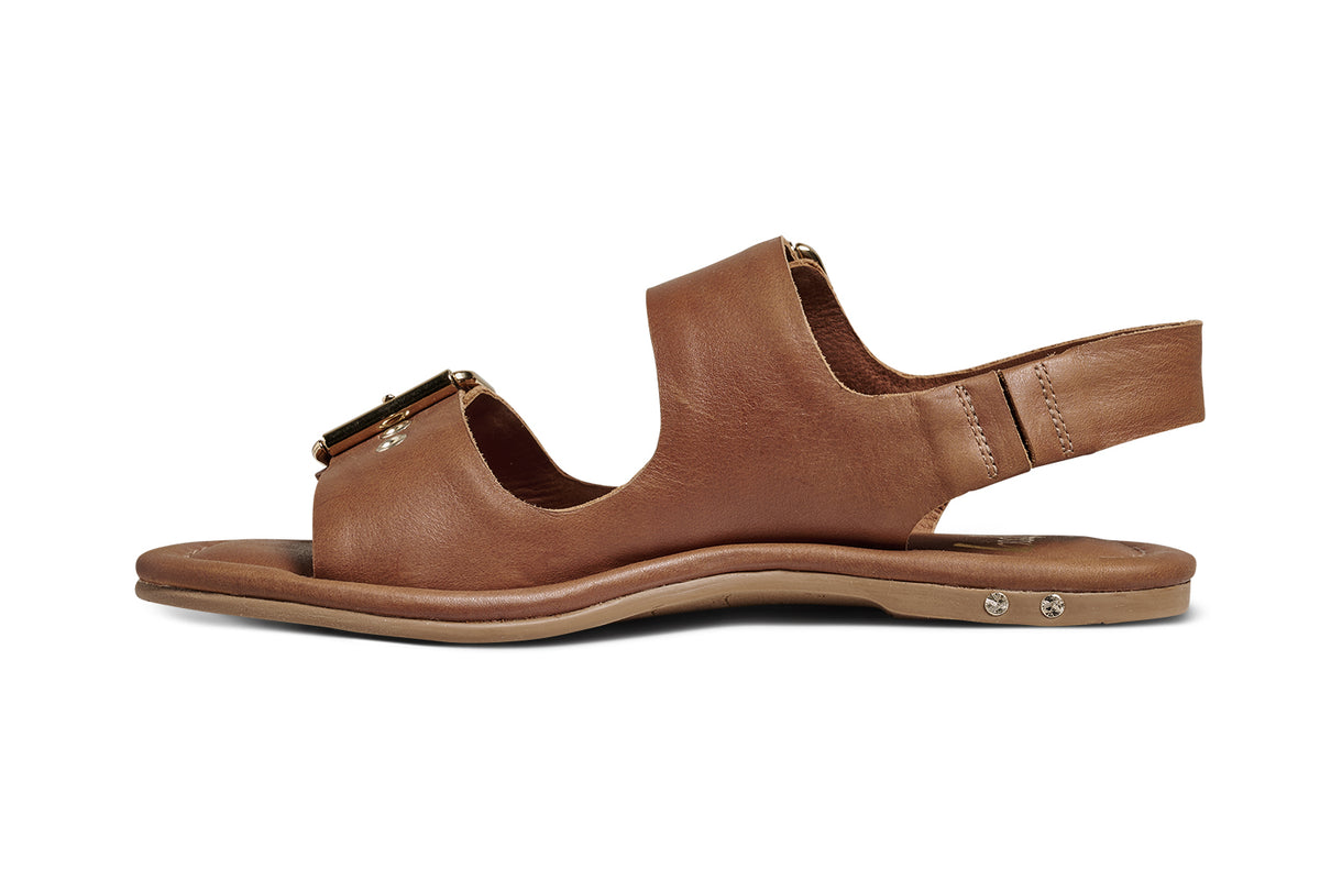 Huet leather buckle sandals in cognac - product inside side shot