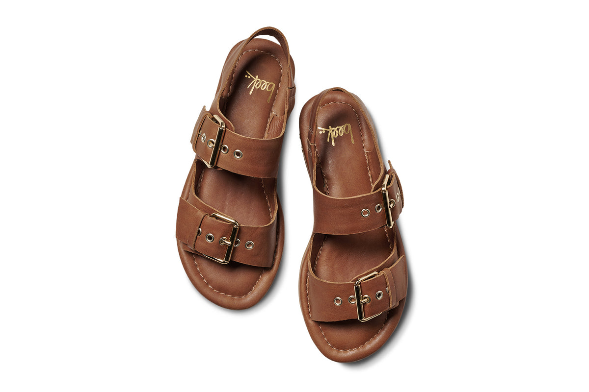 Huet leather buckle sandals in cognac - product top shot