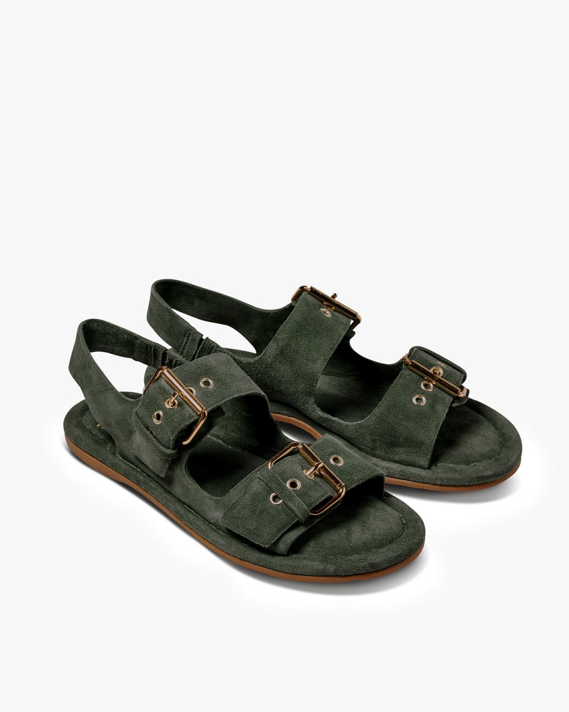 Huet suede sandals in ivy - product angle shot